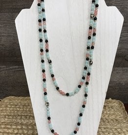 - Black/Mint/Pink Beaded Long Necklace