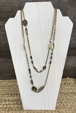 - Matte Gold Blue/Green Beads Long Necklace