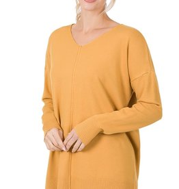 - Light Mustard V-Neck Sweater w/ Center Seam