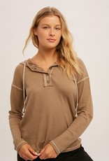 Taupe Thermal Long Sleeve Henley Hoodie 