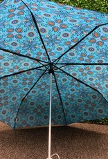 Cyan Dotted Retro Floral Print Auto Open/Close Umbrella with Bag