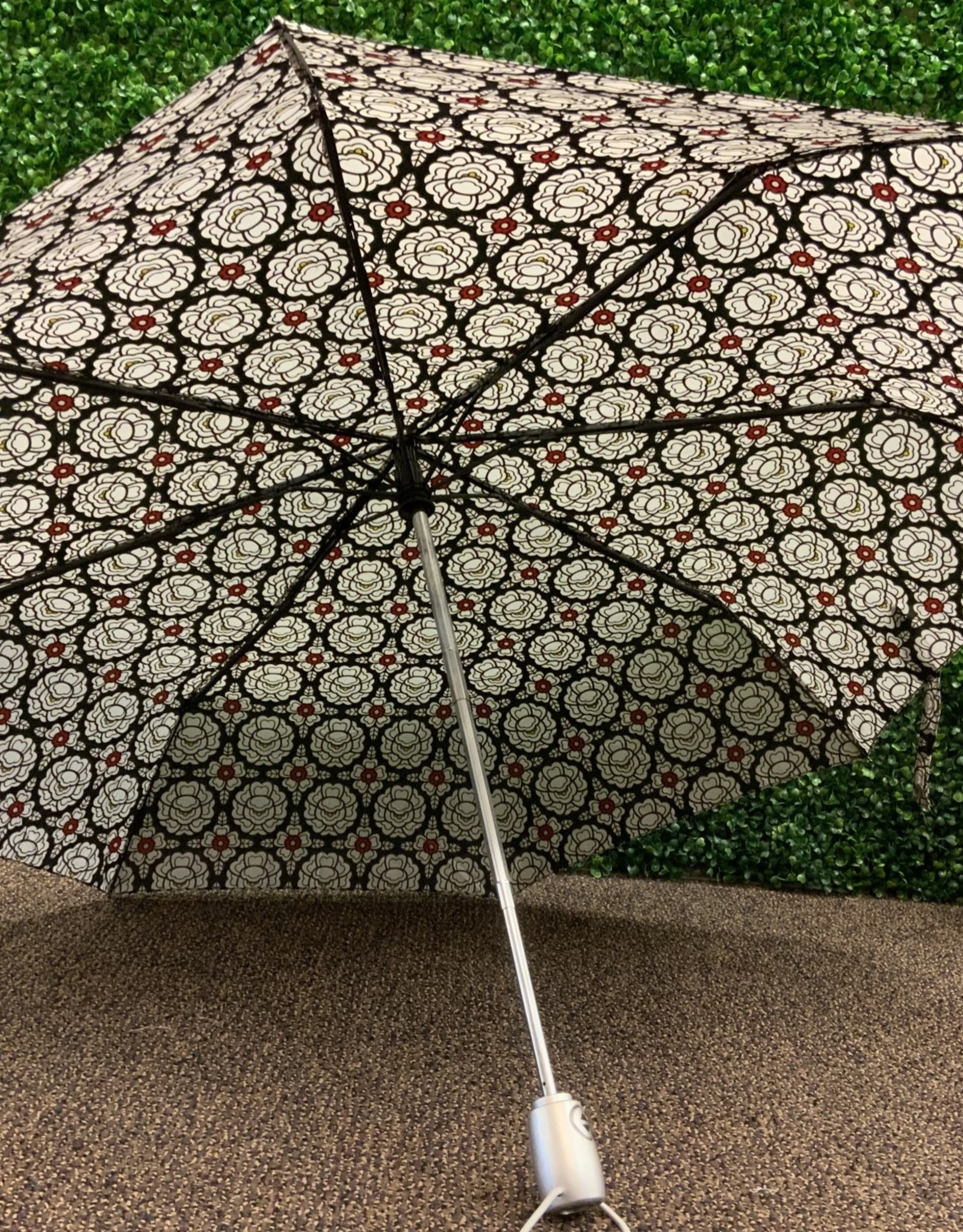 Black/White/Red Floral Print Auto Open/Close Umbrella with Bag