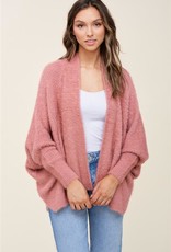 - Rose Fuzzy Yarn Super Soft Dolman Sleeve Open Front Cardigan
