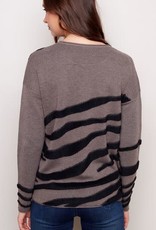 Charlie B Taupe/Black Zebra Print Drop Shoulder Long Sleeve Sweater
