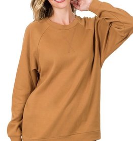 - Deep Camel 100% Cotton Raglan Sleeve Round Neck Sweatshirt