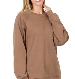 - Mocha 100% Cotton Raglan Sleeve Round Neck Sweatshirt
