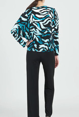 Clara Sunwoo Turquoise/Black Geo Zebra Stripes Soft Knit Dolman Top