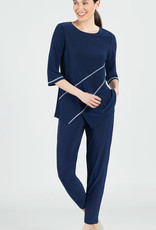 Clara Sunwoo Navy/White Solid Stitch Line Detail Soft Knit Angle HemTunic