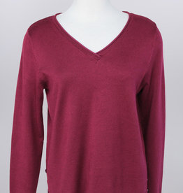 - Wine V-Neck Sweater w/Side Button Detail