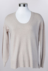 - Taupe Round Neck Long Sleeve Sweater w/Side Slits