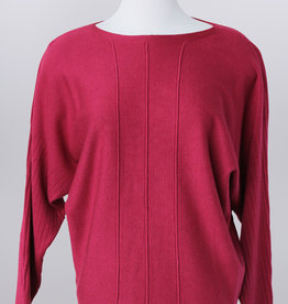 - Berry Round Neck Triple Center Seam Sweater