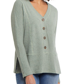 Tribal Dusty Olive Long Sleeve Top w/Button Front