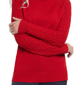 Tribal Poppy Red Pointelle Long Sleeve Mock Neck Sweater