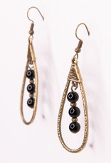 - Brass Drop Earring w/Black Beads