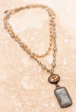 - Brass Double Layer Beaded Necklace w/Pendant