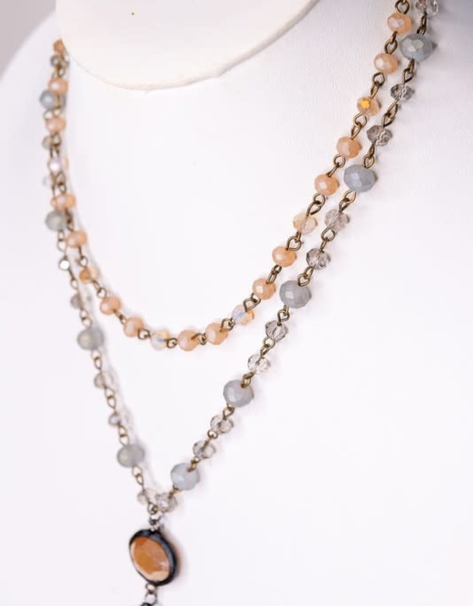 - Brass Double Layer Beaded Necklace w/Pendant
