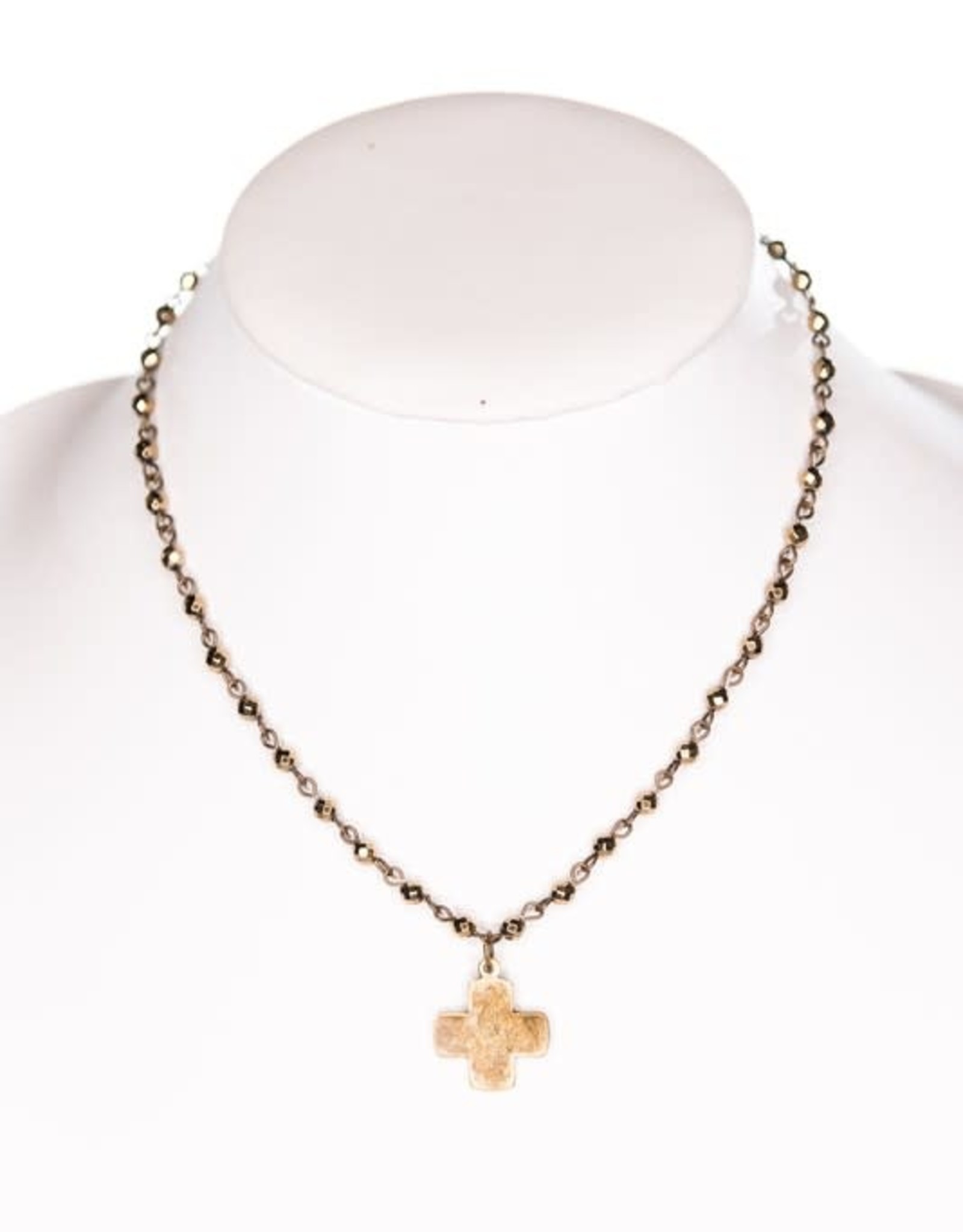 - Bronze Hematite Beads & Cross Short Necklace