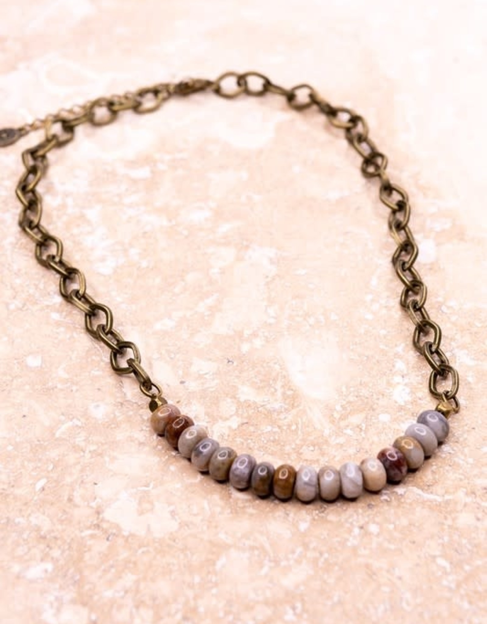 - Brass Link Short Bamboo Agate Necklace