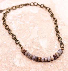 - Brass Link Short Bamboo Agate Necklace