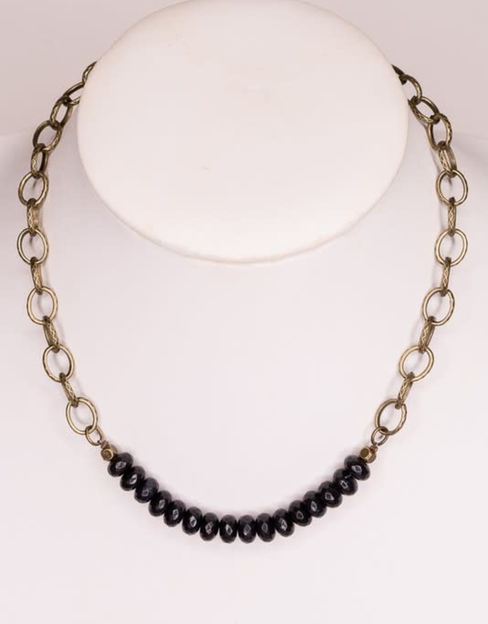 - Brass Link Short Black Bead Detail Necklace
