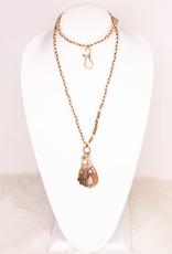- Bronze Beaded Long Necklace w/Stone Pendant