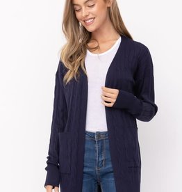 - Navy Open Front Cable Knit Cardigan w/Pockets