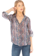 - Grey Multi Flowing Print Roll-Up Sleeve V-Neck Button Down Top