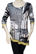 - Black/White Digital Palm Leaves Print Asymmetrical 3/4 Sleeve Tunic