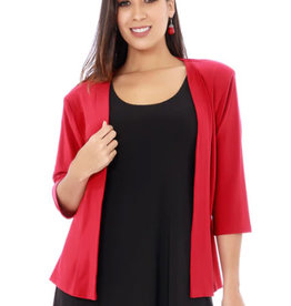 - Red Fitted Open Front 3/4 Sleeve Cardigan