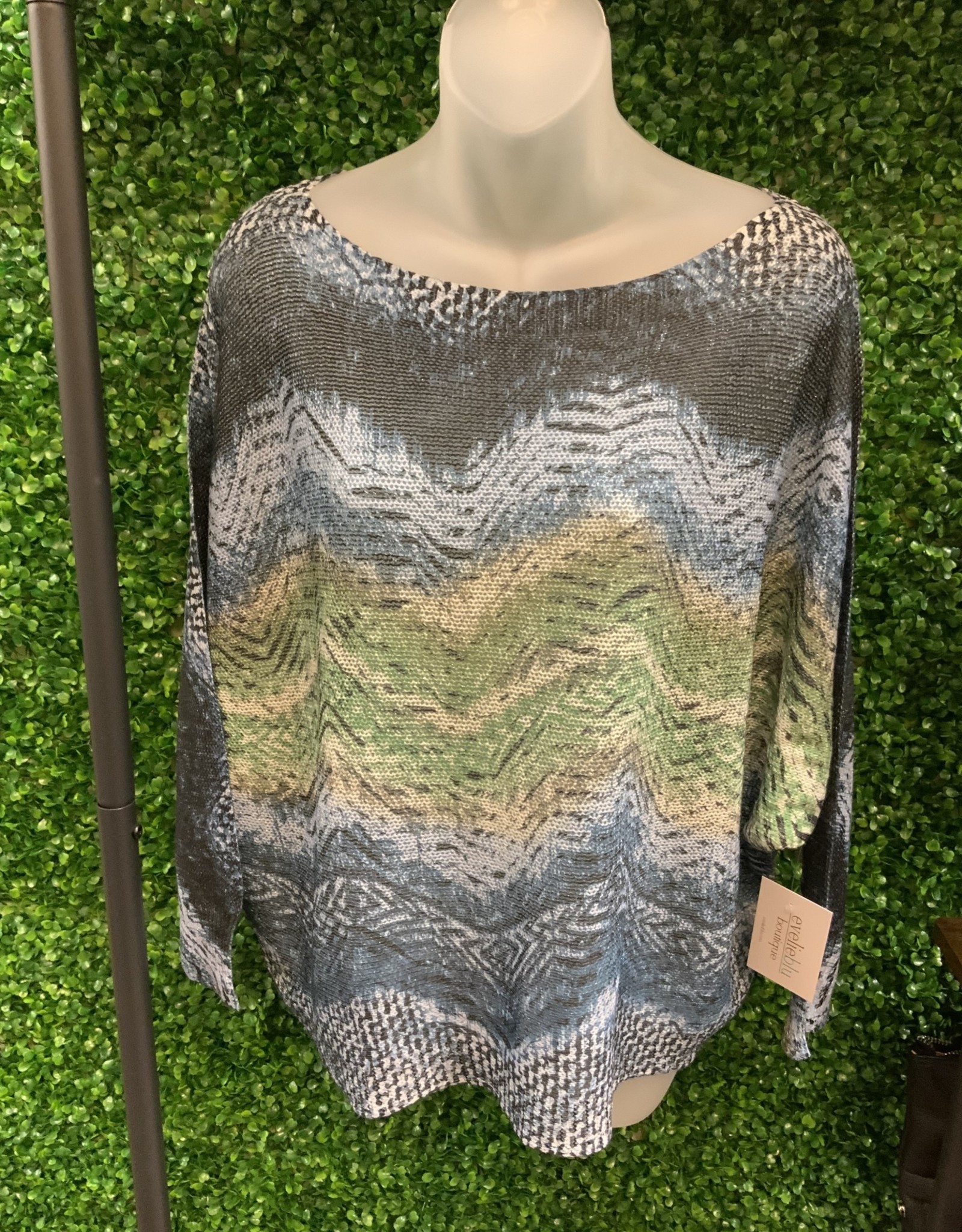 - Navy/Green Wave Print Lurex Sweater