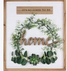 - "HOME" Wood with Wreath & 3D Lettering Sign