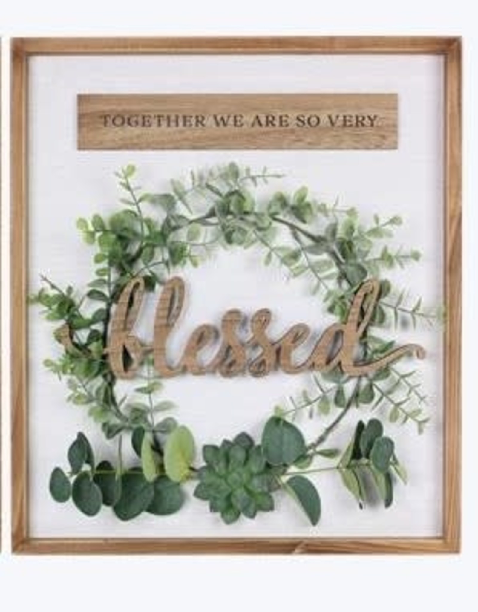 - "BLESSED"  Wood with Wreath & 3D Lettering Sign