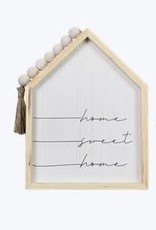 - "Home Sweet Home" Wooden House Sign w/Beaded Tassel"