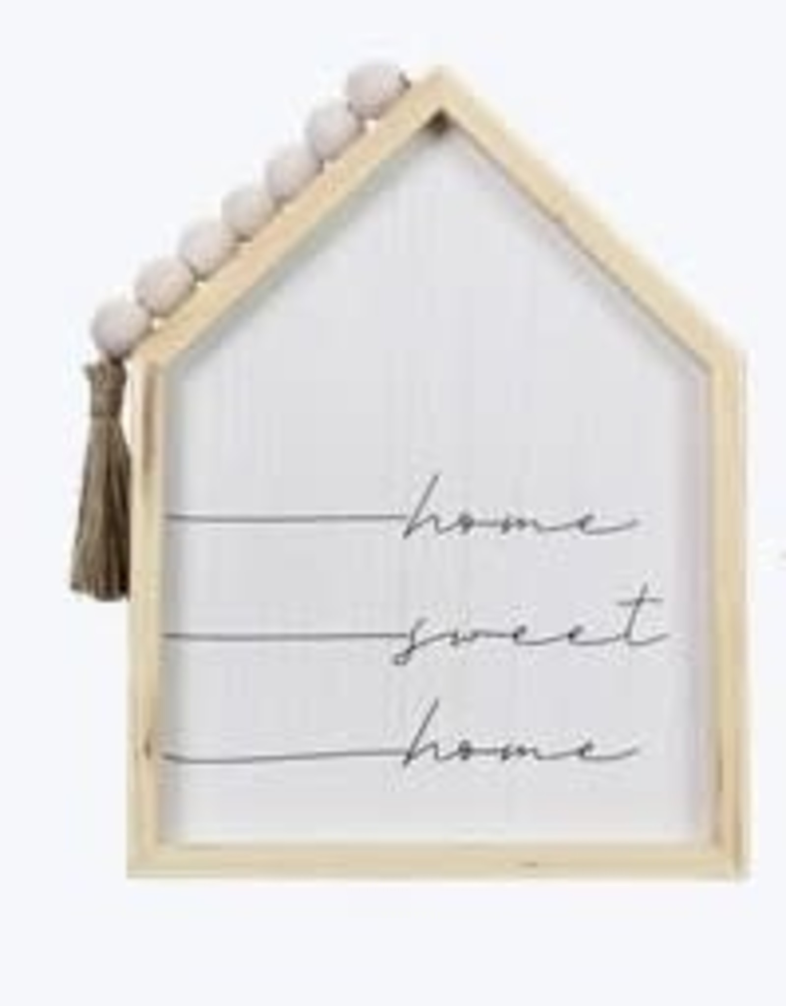 - "Home Sweet Home" Wooden House Sign w/Beaded Tassel"