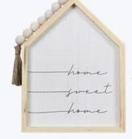- "Home Sweet Home" Wooden House Sign w/Beaded Tassel"