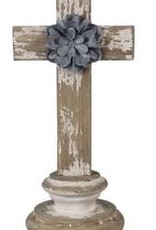 - Distressed Wooden Cross Decor w/Tin Flower Circle Bottom