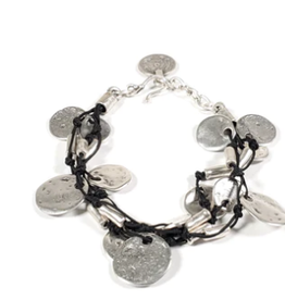 - Pewter Bracelet  W/ Black Cording & Circles