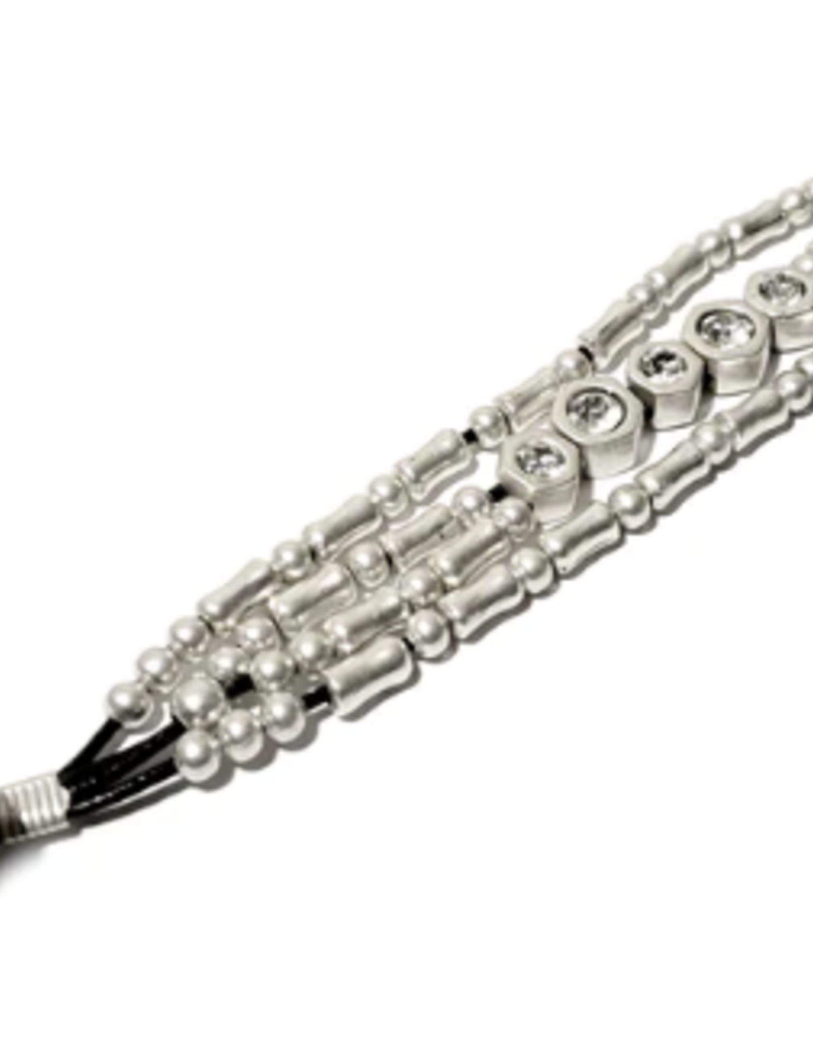 - Pewter Multi Layered Beaded Bracelet W/ Gems