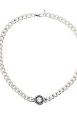 - Pewter Chain W/ Circle Gem Short Necklace
