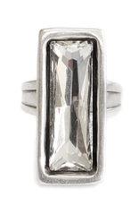 - Pewter Ring W/ Large Smokey Gray Oblong Rectangle  Shaped Gem