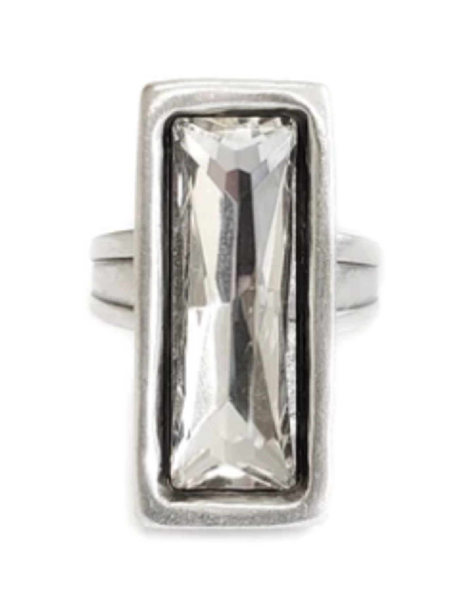 - Pewter Ring W/ Large Smokey Gray Oblong Rectangle  Shaped Gem