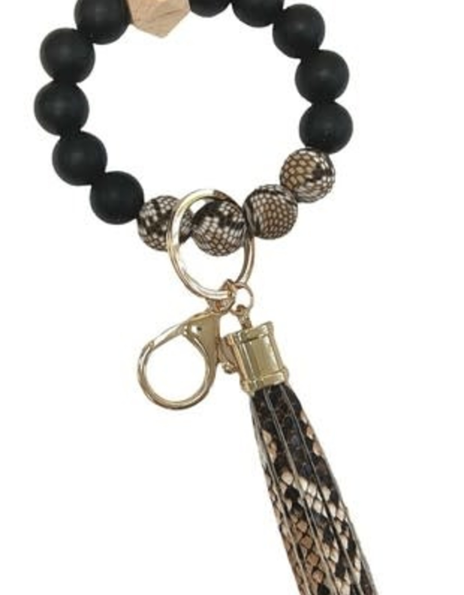 Marble Silicone Wood Tassel Bracelet Keychain  w/ lobster clasp