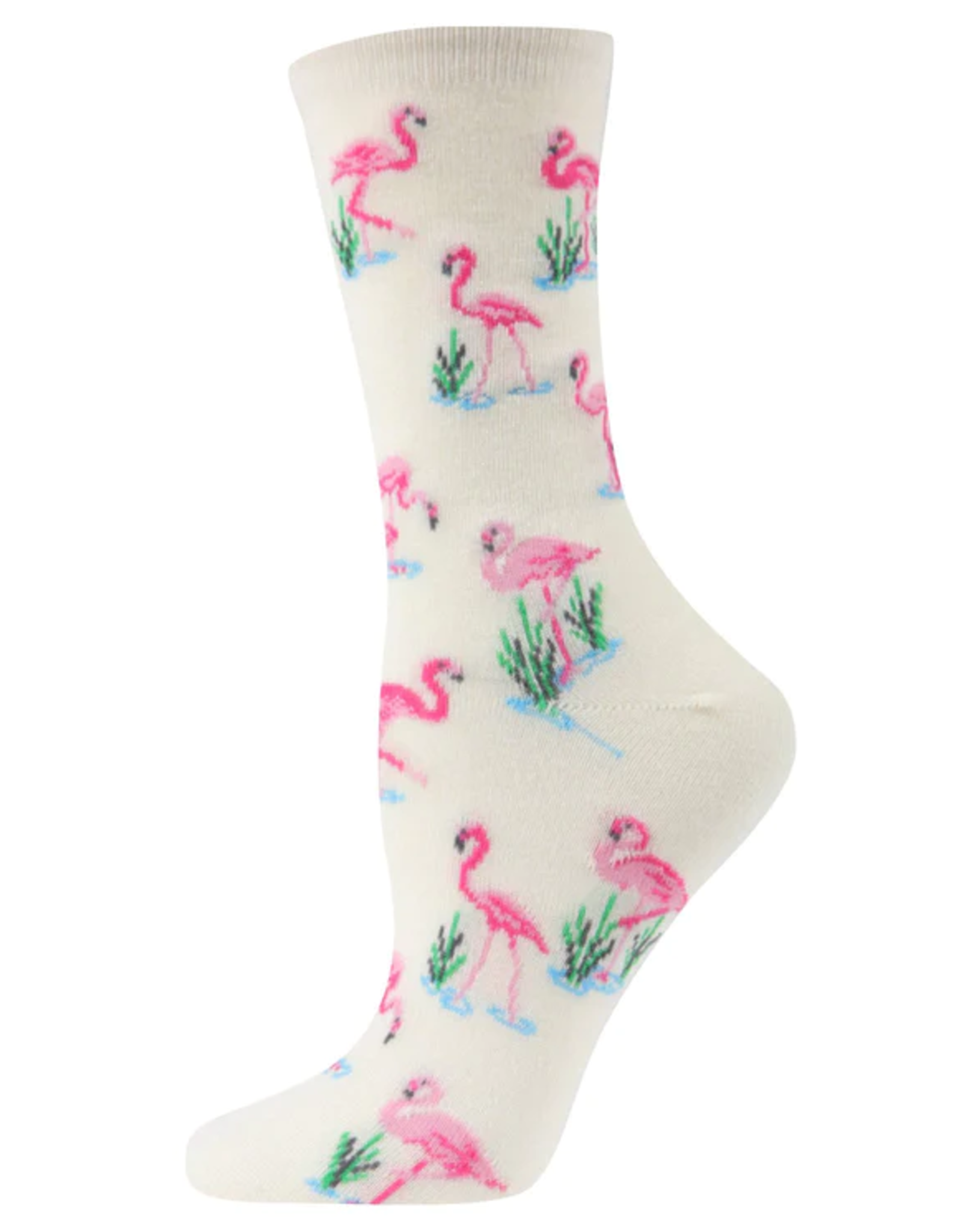 - Flamingos Crew  Bamboo Blend  Novelty Ivory Sock