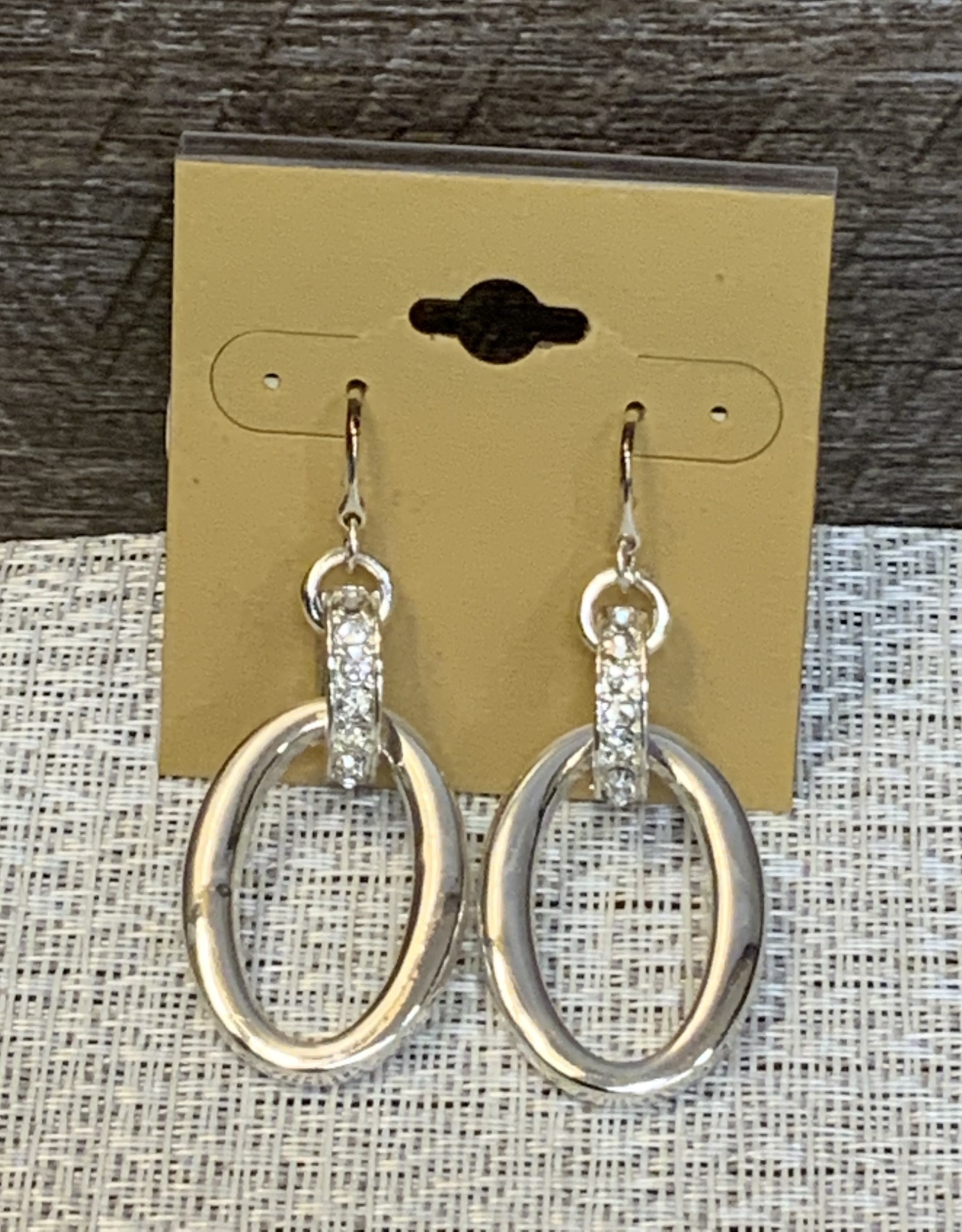 Silver White Stone Linked to Oval Ring Wire Earring