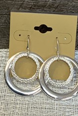 Silver Double Ring With Textured Inside Wire Earring