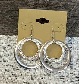 Silver Double Ring With Textured Inside Wire Earring