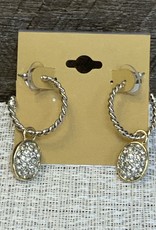 Silver Twisted Ring & Dangle Charm w/ White Stones Stud Earring