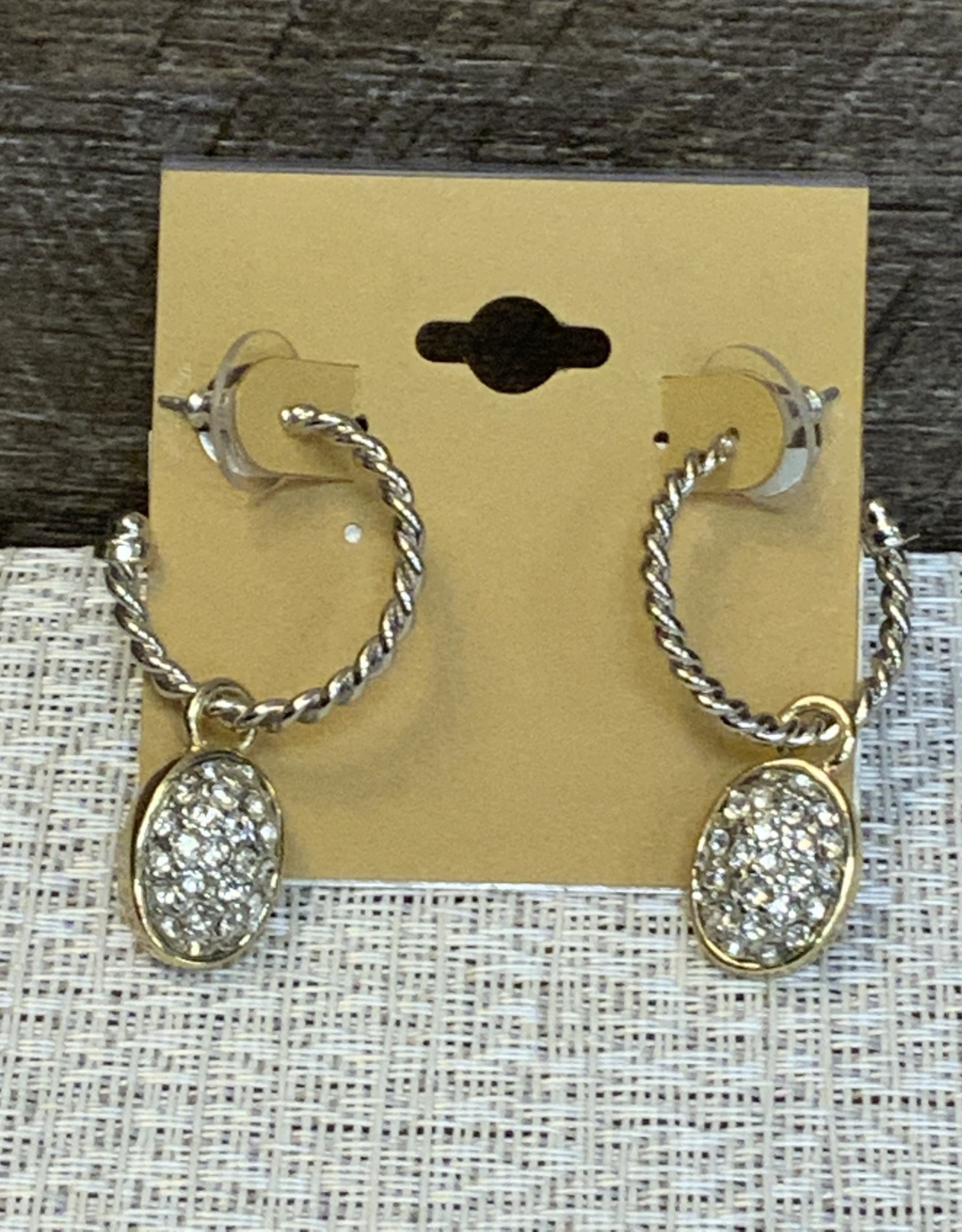 Silver Twisted Ring & Dangle Charm w/ White Stones Stud Earring