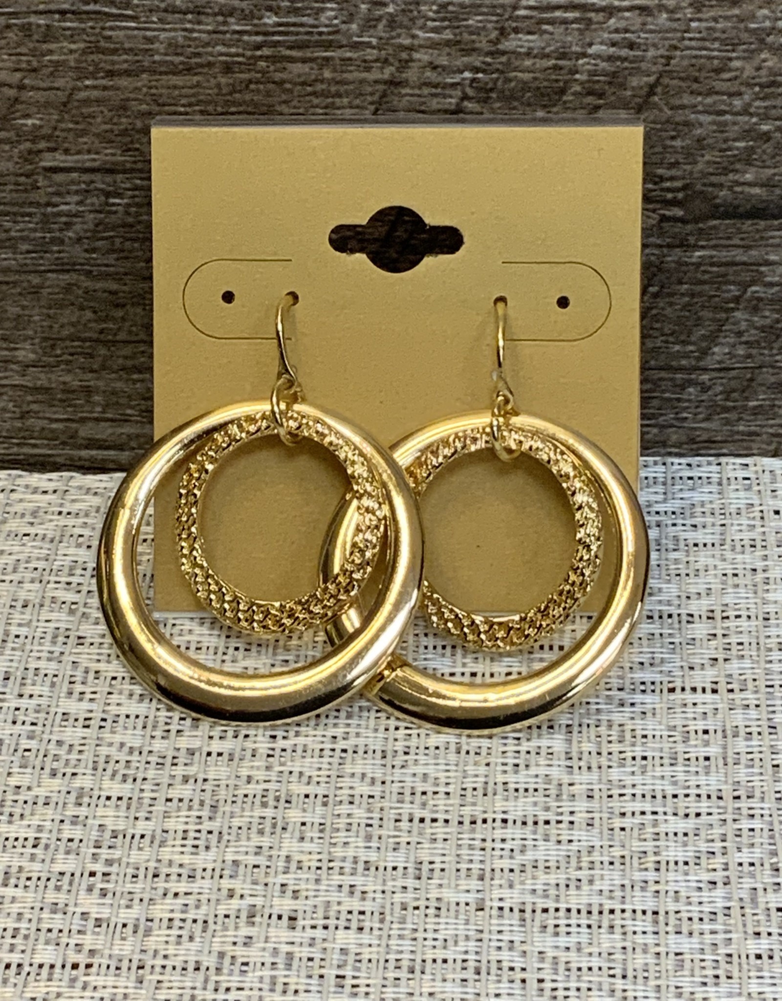 Gold Double Ring With Textured Inside Wire Earring