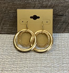 Gold Double Ring With Textured Inside Wire Earring